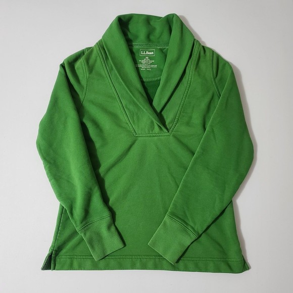 LL Bean Women's Sweatshirt Size XS Green Collared V Neck Cotton Casual - Picture 4 of 8